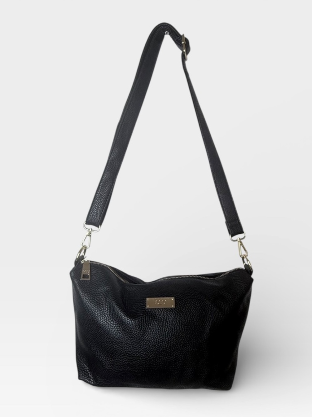 BCBG Paris Black Pebbled Faux Leather Slouchy Hobo Crossbody Bag Purse